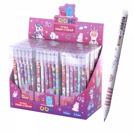 Ручка гелевая пиши-стирай Zoomi, 'Радужное пони', 0,5 мм, синяя, игольчатый наконечник, ZM503