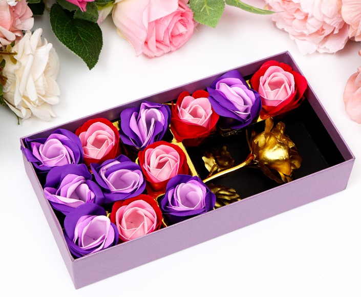 Мыльные розочки цветных оттенков и золотая роза, (12 шт;уп), 6962320