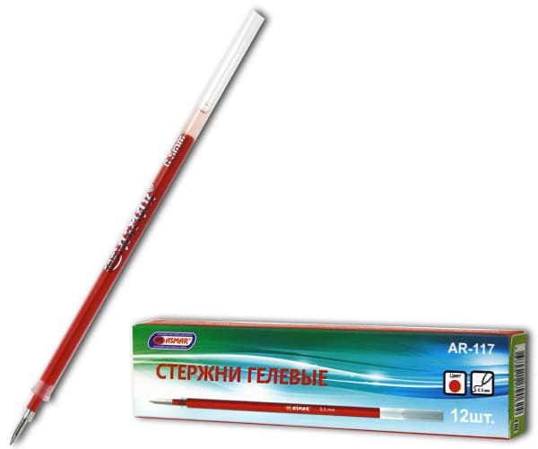 Стержень гелевый красный, 138 мм., 0,5 мм., в упаковке,  AR-117;КРАСНЫЙ
