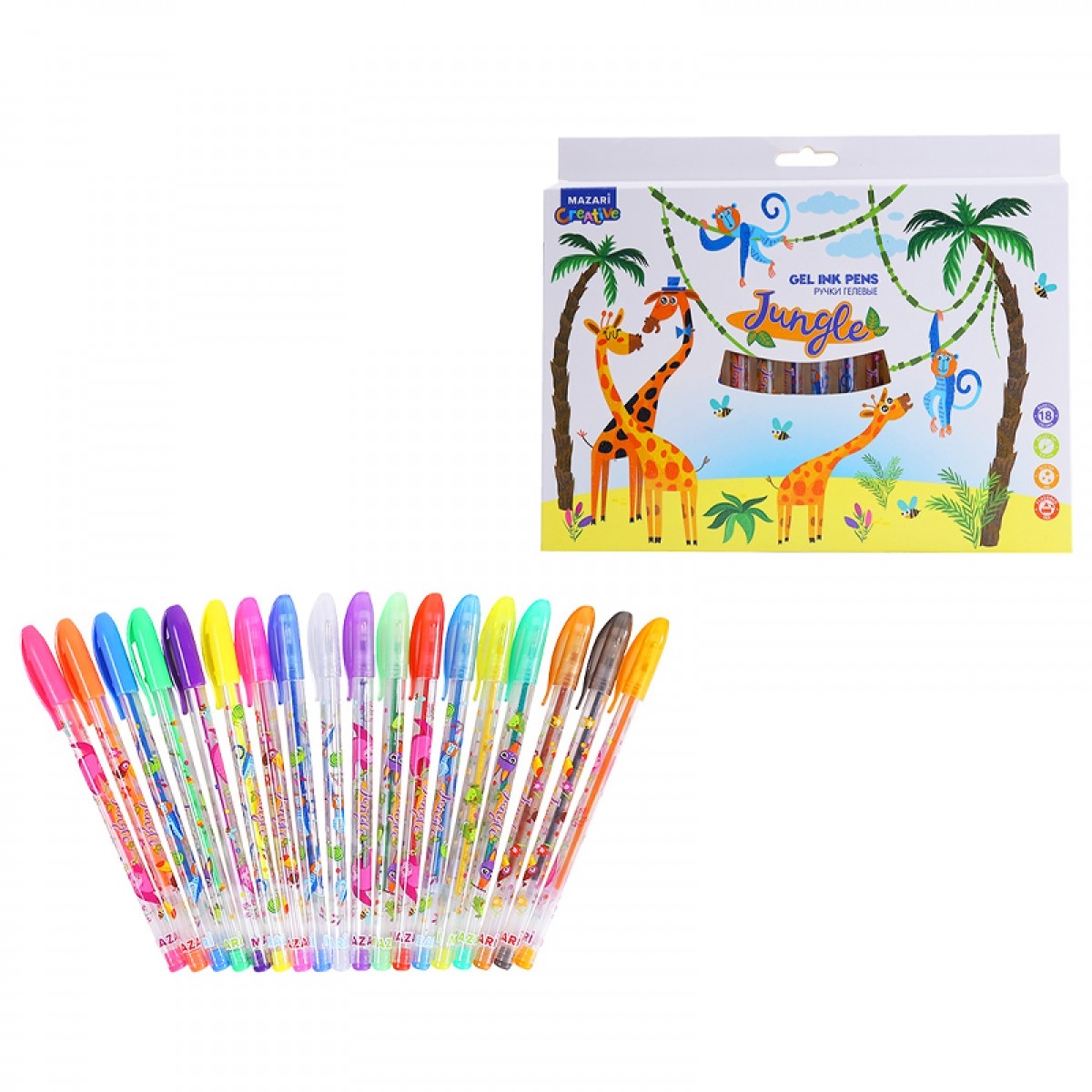 Набор гелевых ручек с блестками JUNGLE, с ароматизированными чернилами, 18 цв, М-5426-18
