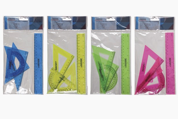 Набор геометрический 'deVENTE', 4 предмета (линейка 20 см, 2 угольника, транспортир), 5092303