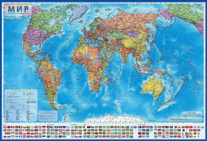 Карта географическая  Мир Политический Карта Настенная 1:21,5 м. (157 х 107 с ламинацией), КН063