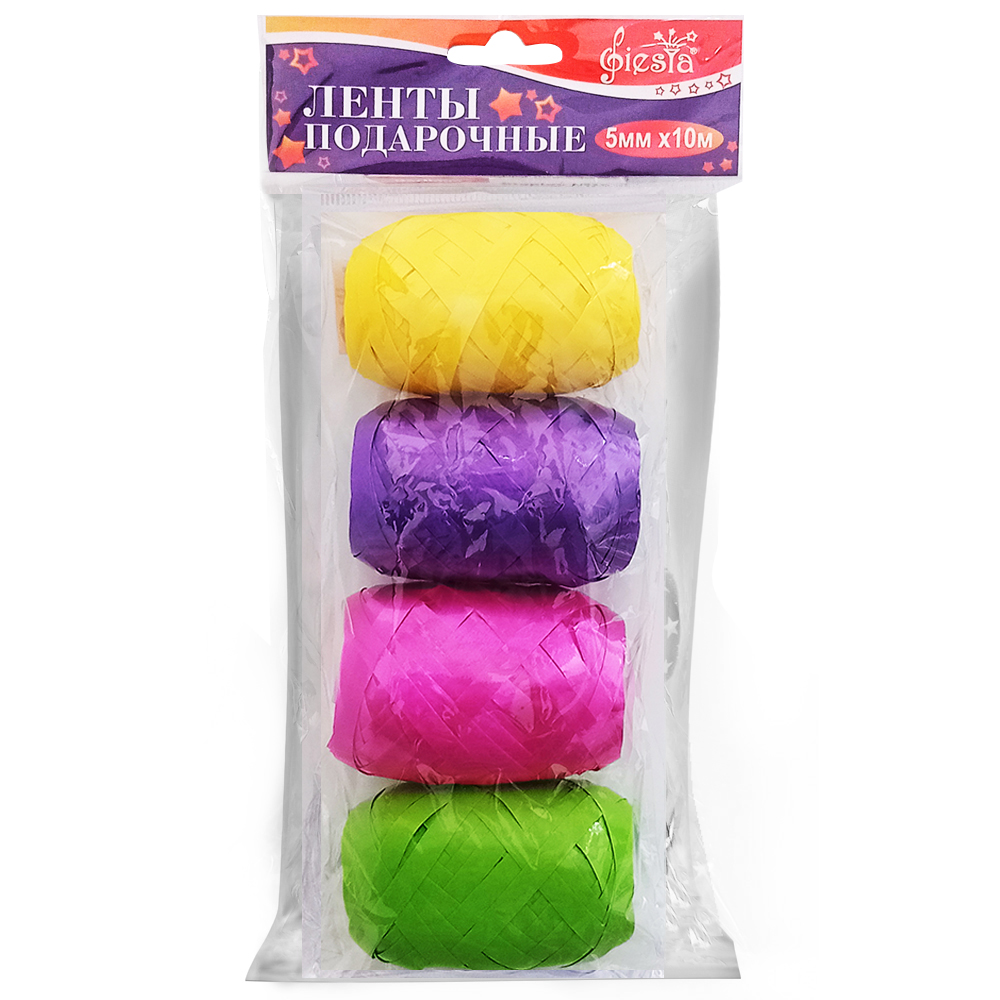 Лента упаковочная Fiesta 10мм.~5м.  'Неон', (4 в 1), NEON