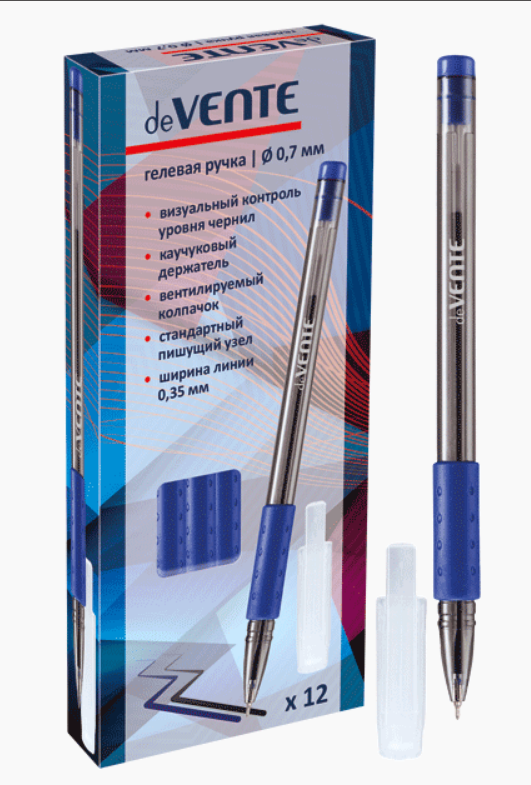 Ручка гелевая deVENTE d=0,7 мм, с полупрозрачным корпусом и резиновым держателем, 5051608