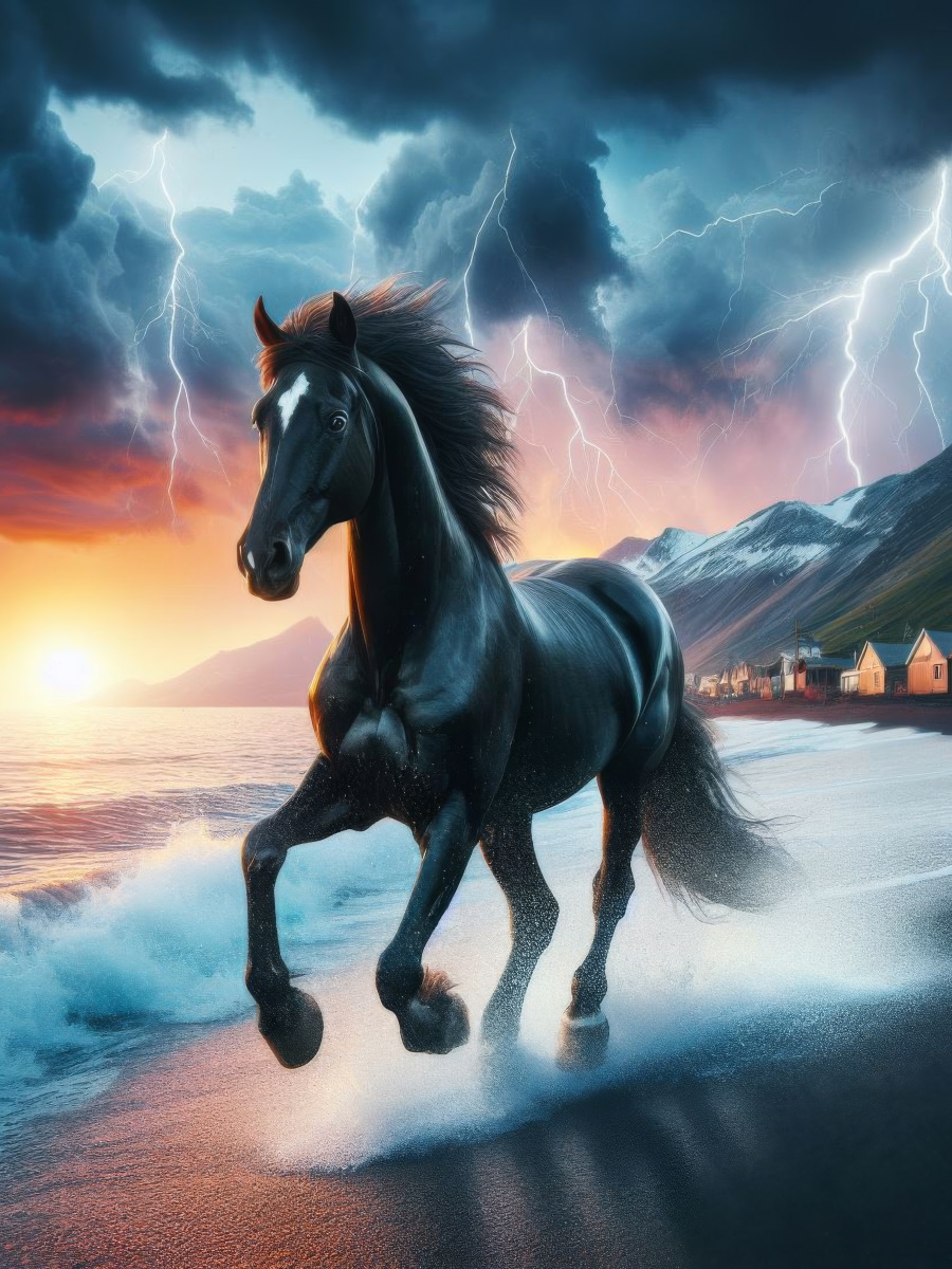 Алмазная мозайка (клас) 40х50 см, с подр, Черный конь, НД-8942