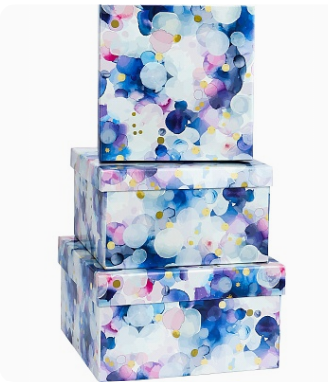 Набор квадратных коробок 3в1 Акварельные пузырьки (19,5х19,5х11см-15,5х15,5х9см), КОР-2849