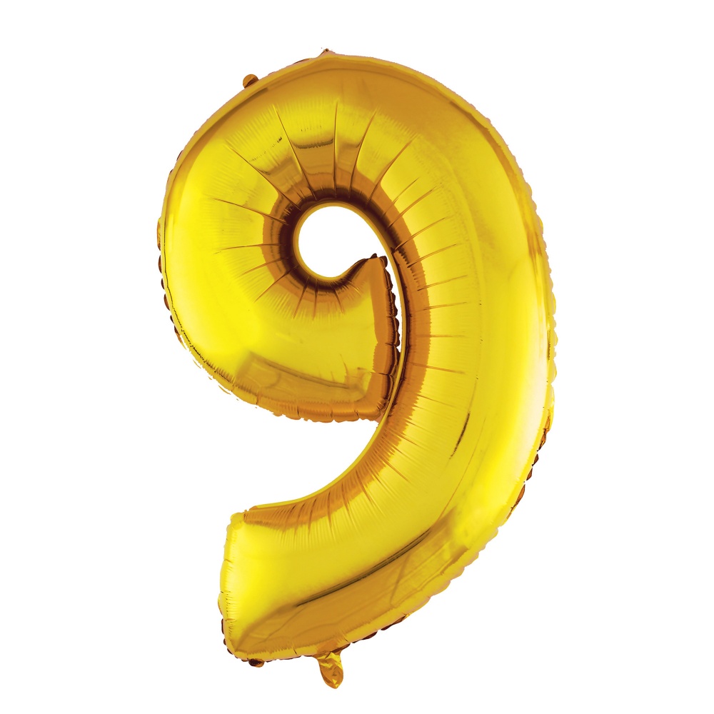 Шар фольга Agura, цифра 9 'Золото', 40', индивид. уп., европодвес, 3965