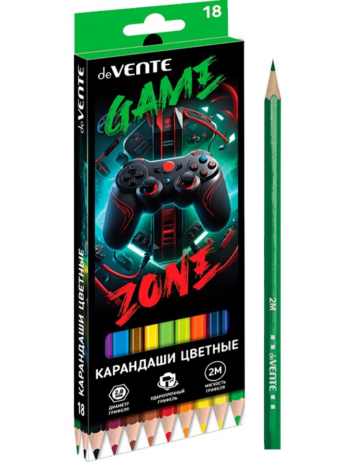 Карандаши цветные 'deVENTE. Gamer' 18 цветов, 2М, диаметр грифеля 2,8 мм, 5023538