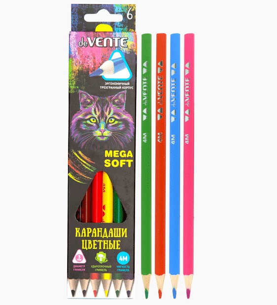 Карандаши цветные 'deVENTE. Triolino Ultra 4М' 06 цветов, 4М, диаметр грифеля 3 мм, 5021915