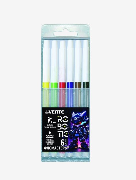 Фломастеры 'deVENTE. Robotic' 6 цветов с невентилируемым колпачком, в пластиковом блистере, 5080523