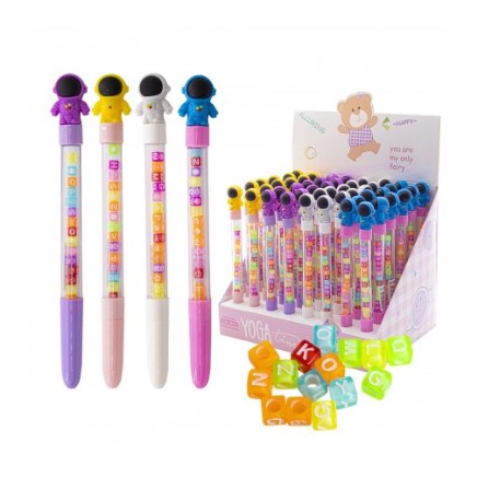 Ручка шариковая Alingar, Космонавт 2, синяя, 0,7 мм, круглый прозрачный корпус с бусинами, AL10637