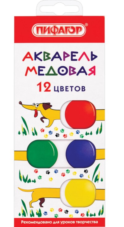 Акварель медовая 12 цветов, 'ПИФАГОР', 192007