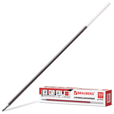 Стержень шариковый. 'Brauberg', 1 мм, 152 см, (100 шт;уп), красный, 170185