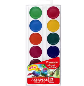 Краски акварельные 12 цв. BRAUBERG "МАГИЯ ЦВЕТА" , медовые , круглые кюветы, 192286