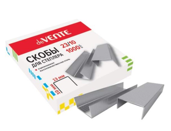 Скобы для степлера 'deVENTE' 23;10, (1000 шт;уп), оцинкованные, 4141302