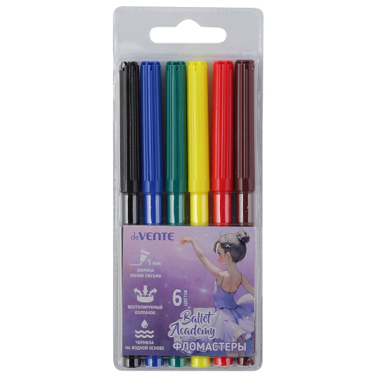 Фломастеры 'deVENTE. Ballet Academy' 6 цветов с вентилируемым колпачком, 5080524