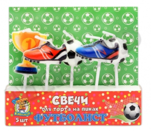 Свечи для торта на пиках "Футболист" (5 шт/уп), пластик уп., европодвес, С-0451