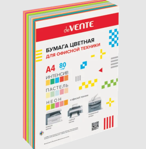 Бумага цветная для офисной техники "deVENTE" , А4 , 90 листов , 15 цветов (ассорти), 2072261
