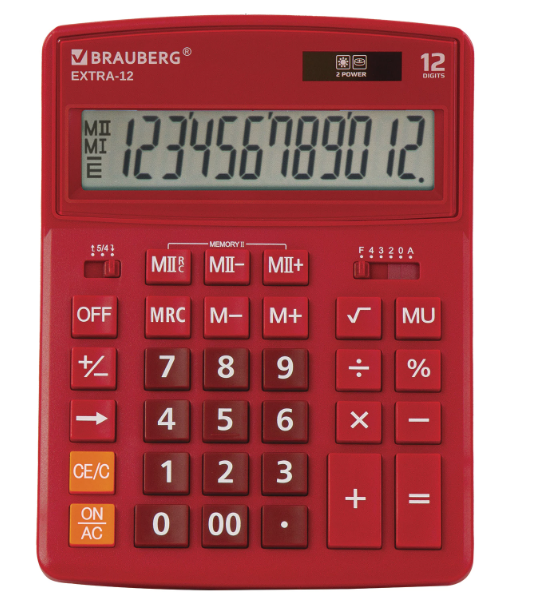 Калькулятор настольный BRAUBERG EXTRA-12-WR (206x155 мм), 12 разрядов, БОРДОВЫЙ, 250484
