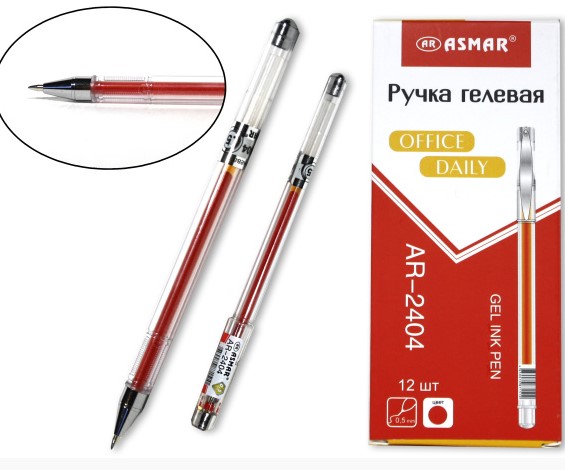 Ручка гелевая красная 0,5 'ASMAR' прозрачный корпус AR-2404;красная