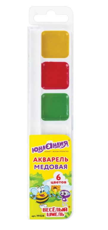 Акварель медовая 6 цветов 'ЮНЛАНДИЯ', Весёлый шмель, 191528