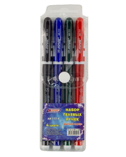 Набор гелевых ручек ASMAR , 4 цвета , цветной корпус, AR-777-4