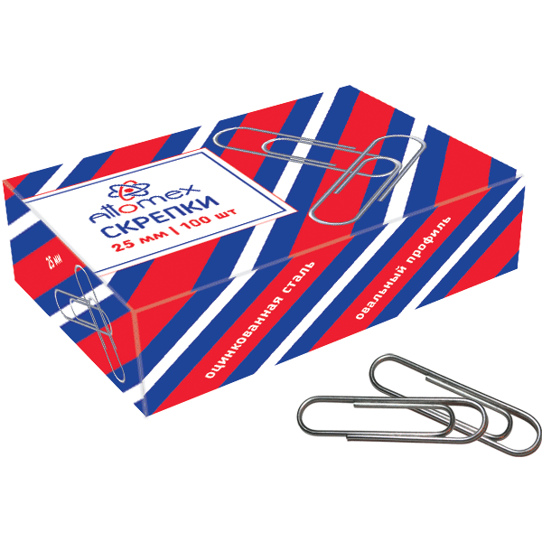 Скрепки металлические, Attomex, овальные, оцинкованные 25 мм, (100 шт;уп), 4135300