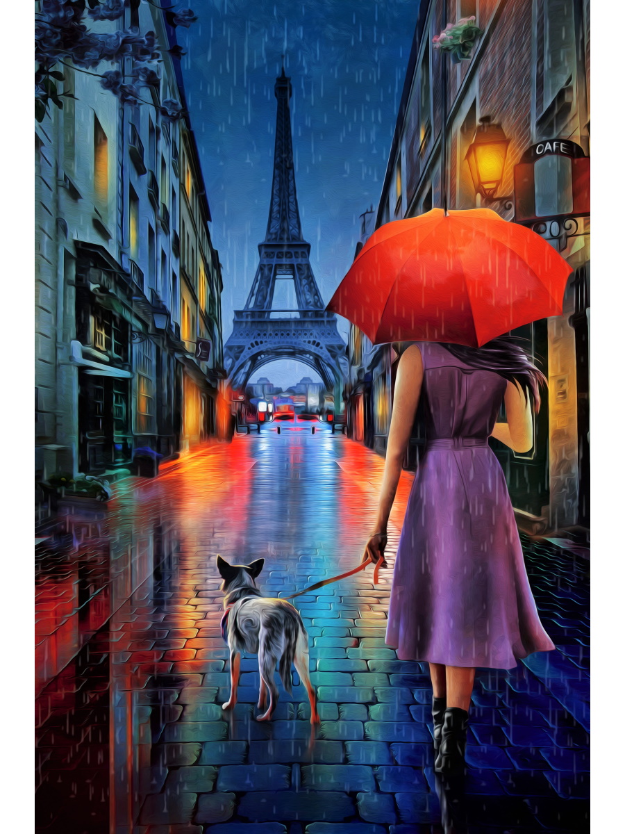 Картина по номерам 22х30 см , 'Дождливый вечер в Париже', Х-4000