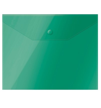 Папка-конверт на кнопке СТАММ А5 (190х240 мм), 150 мкм, пластик, прозрачная, зеленая, ММ-31904