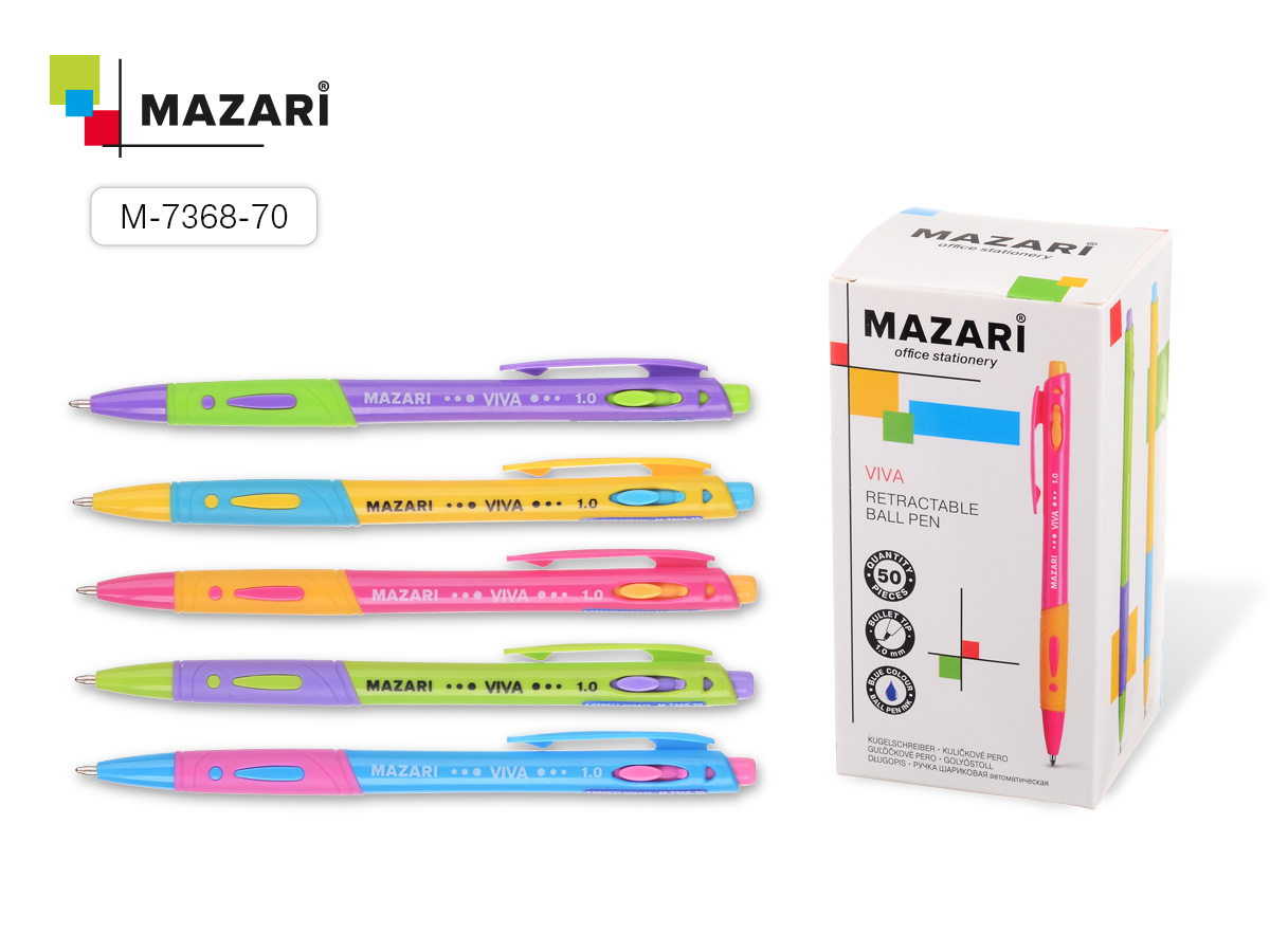 Ручка шариковая автоматическая VIVA, СИНЯЯ, пулевидный пиш.узел 1.0 мм, M-7368-70
