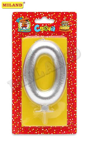 Свеча для торта 'Цифра 0. Серебряный металлик' Миленд, картон. уп., европодвес, С-1872