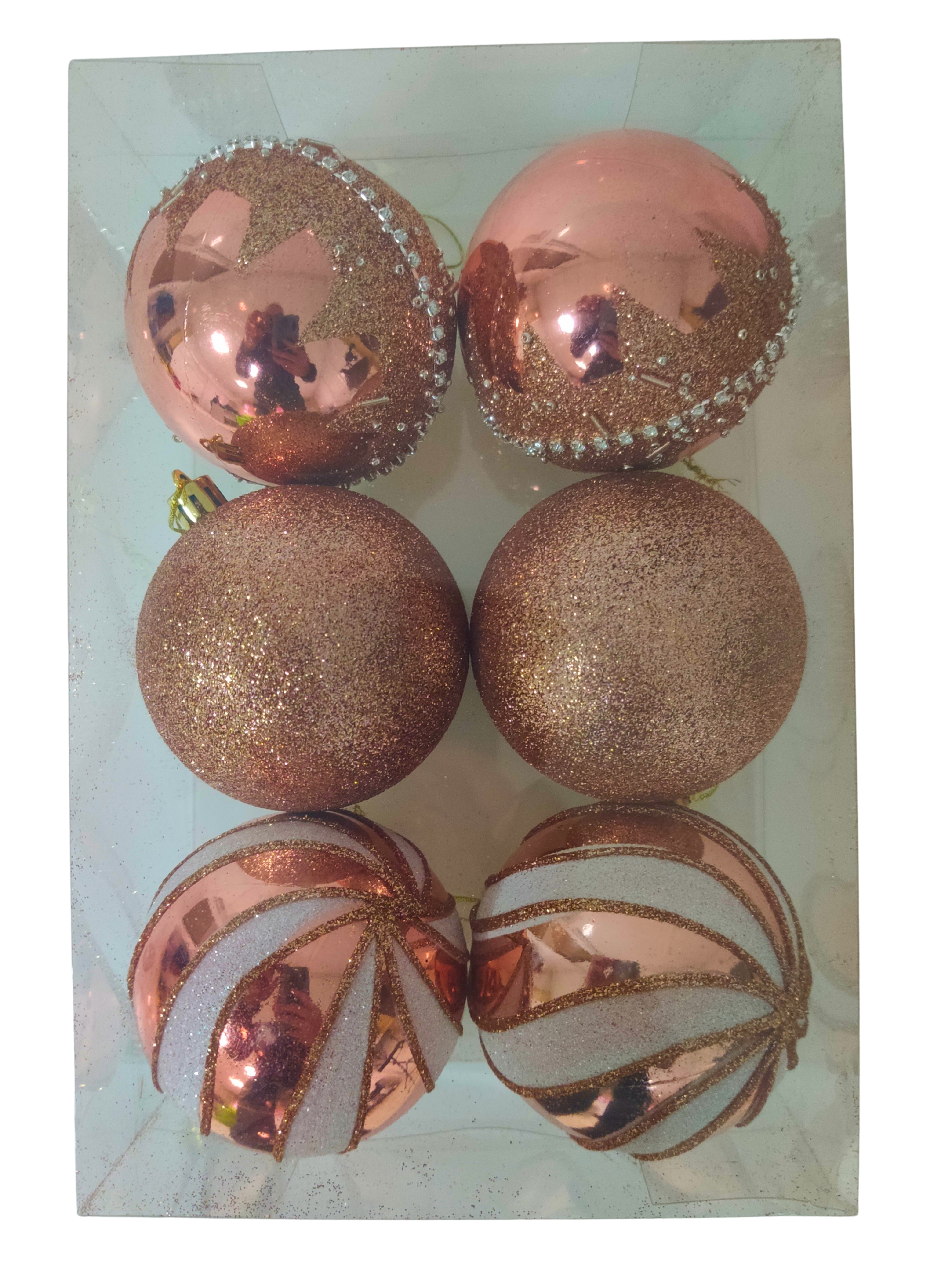 Набор новогодних шаров, (6 шт/уп), розовое золото, 8 см, 6163-22