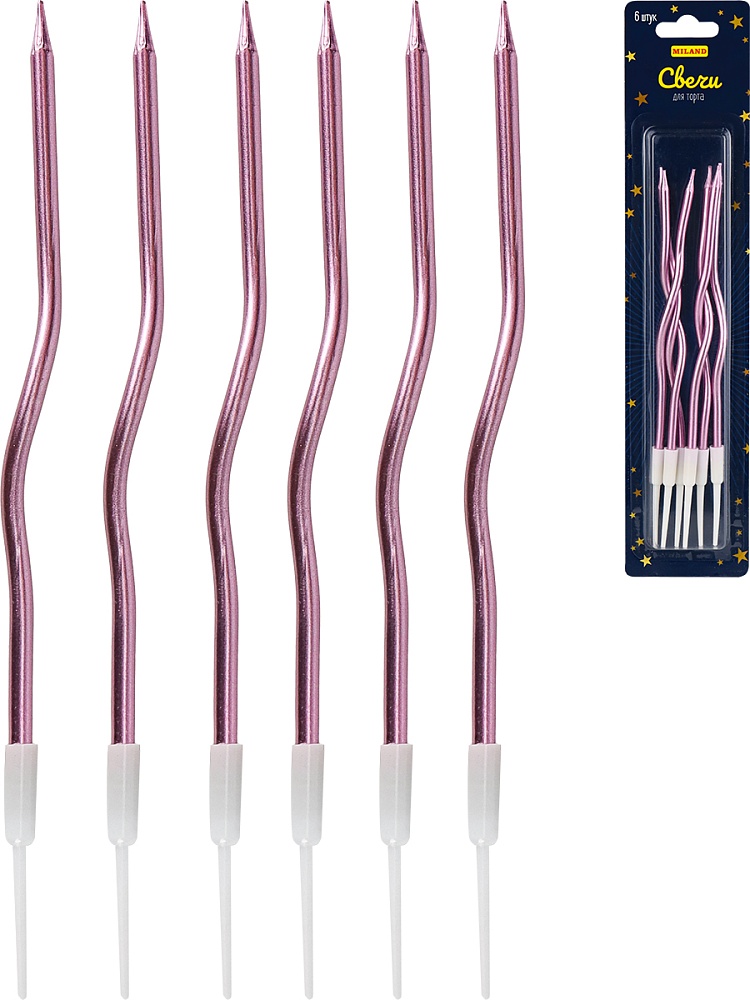 Свечи для торта на подставке 'Яркий блеск', 0,4х12 + 4 см, (6 шт), розовые, С-2008