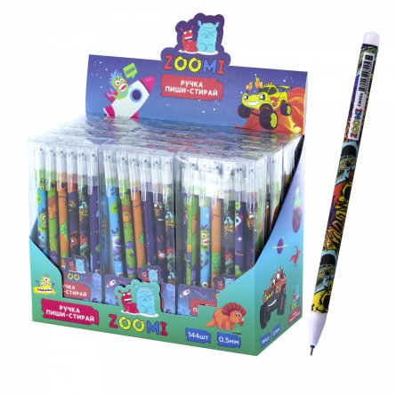 Ручка гелевая пиши-стирай Zoomi, 'Машинки', 0,5 мм, синяя, игольчатый наконечник, ZM506