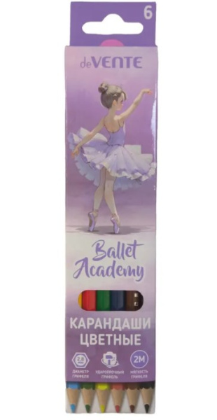 Карандаши цветные 'deVENTE. Ballet Academy' 06 цветов, 2М, диаметр грифеля 2,8 мм, 5021535