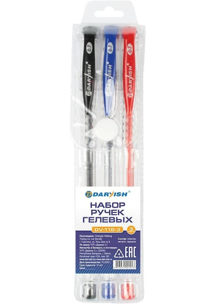 Набор ручек гелевых 3 цв, 'Darvish', корпус прозрачный, DV-118-3
