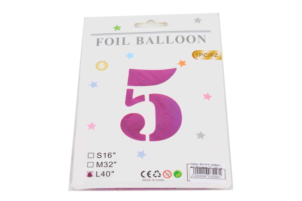 Шары фольга Цифры 40' Розовый '5' 100 см.