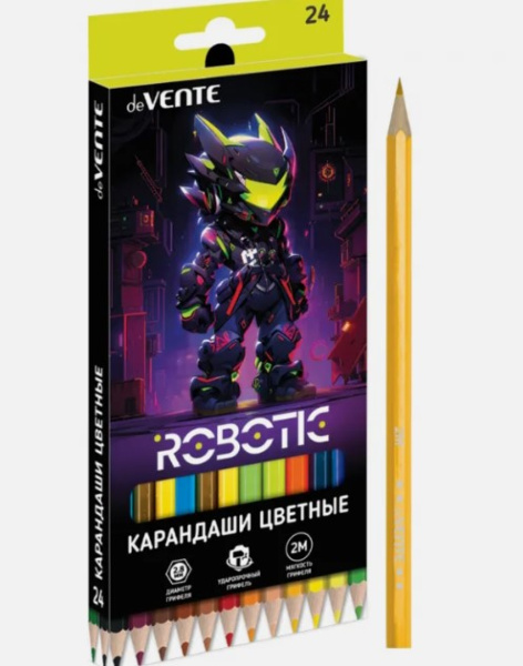 Карандаши цветные 'deVENTE. Robotic' 24 цвета, 2М, диаметр грифеля 2,8 мм, шестигранные, 5024539
